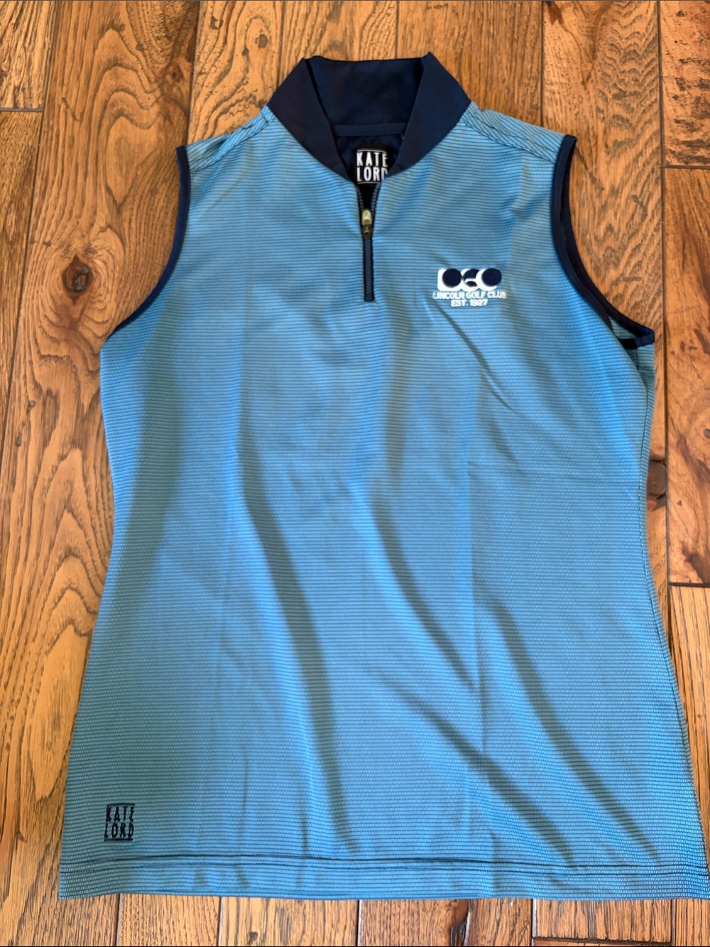 Kate Lord Sleeveless Zip Mock Golf Top - Navy with Light Blue Accents